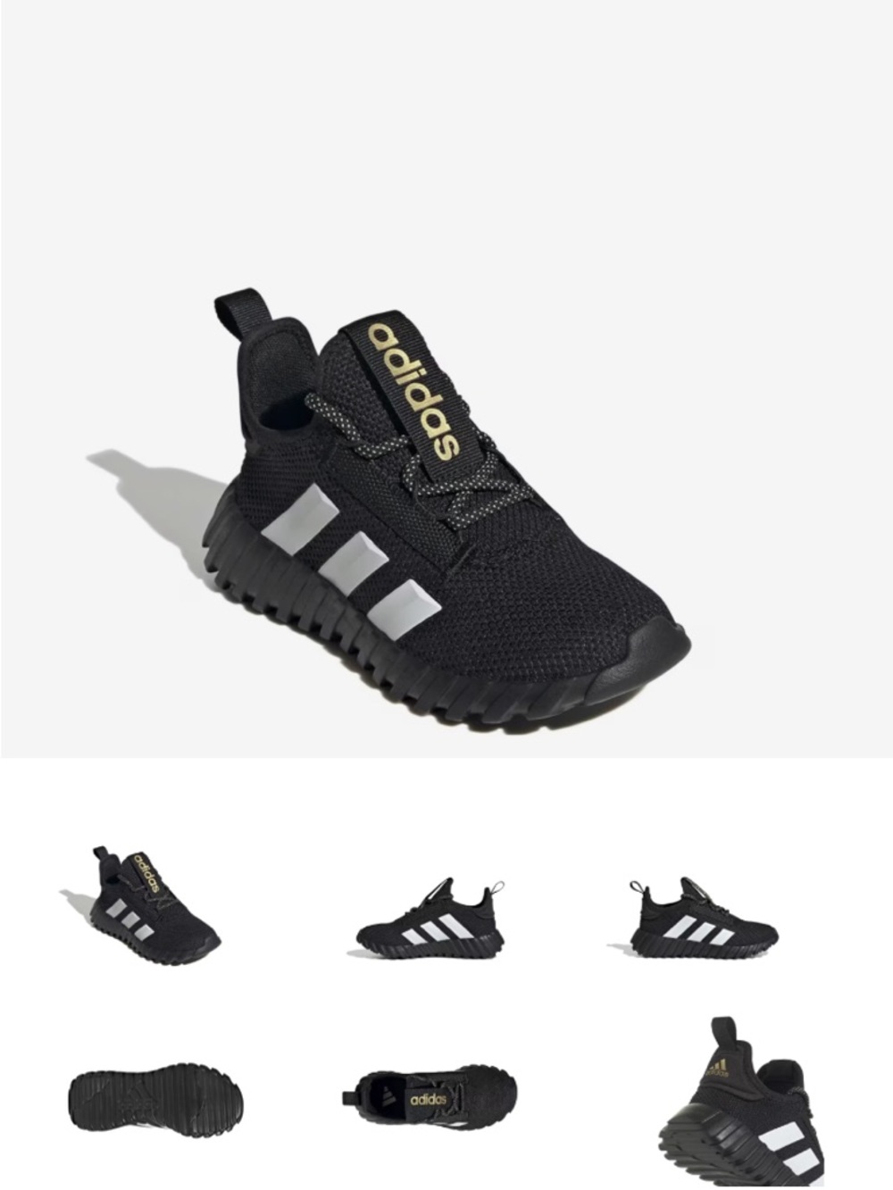 adidas Kids Black Sneakers with White Stripes and Gold Logo youth 5 big boys